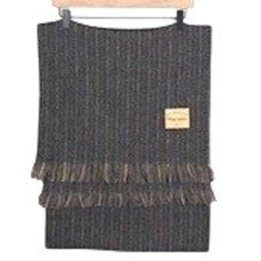 MUCROS Weavers Irish Hand Woven Wool Scarf 17x80 Brown Herringbone Tweed Fringe
